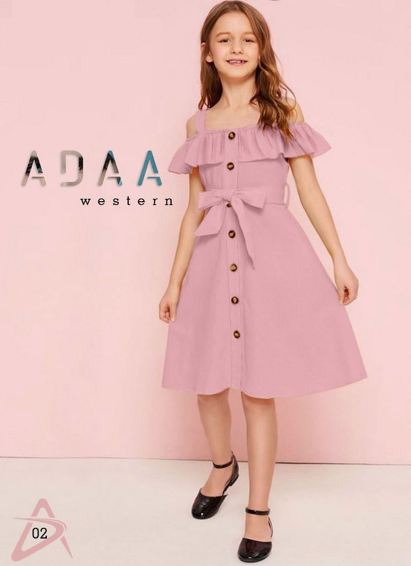 Pink Colour Latest Designer Exclusive Fancy Off shoulder frock Westen Style Penguin lycra Kids Wear Collcetion ADAA 02